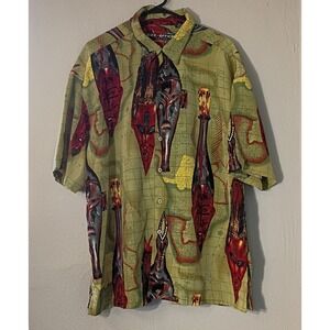 Box Office Island Mens Hawaiian Shirt Size XL Tribal Short‎ Sleeve Green